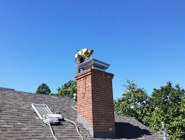 Port St. Lucie Chimney Sweep technician measuring a chimney cap in Port St. Lucie, FL