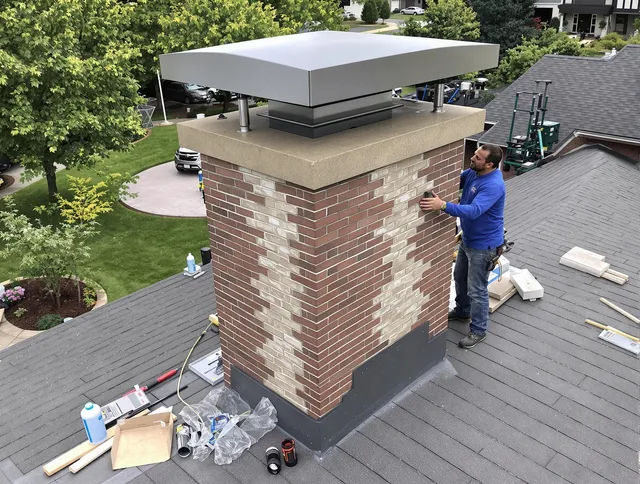 Port St. Lucie Chimney Sweep team working on a custom chimney remodel in Port St. Lucie, FL