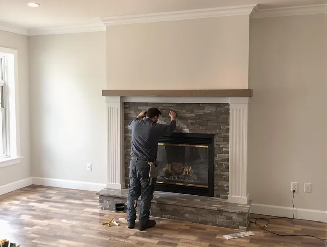 Port St. Lucie Chimney Sweep finishing a custom fireplace install in Port St. Lucie, FL